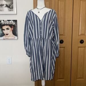 Old Navy Long-Sleeve Button-Down Mini Swing Dress Womens 2X Blue White Striped